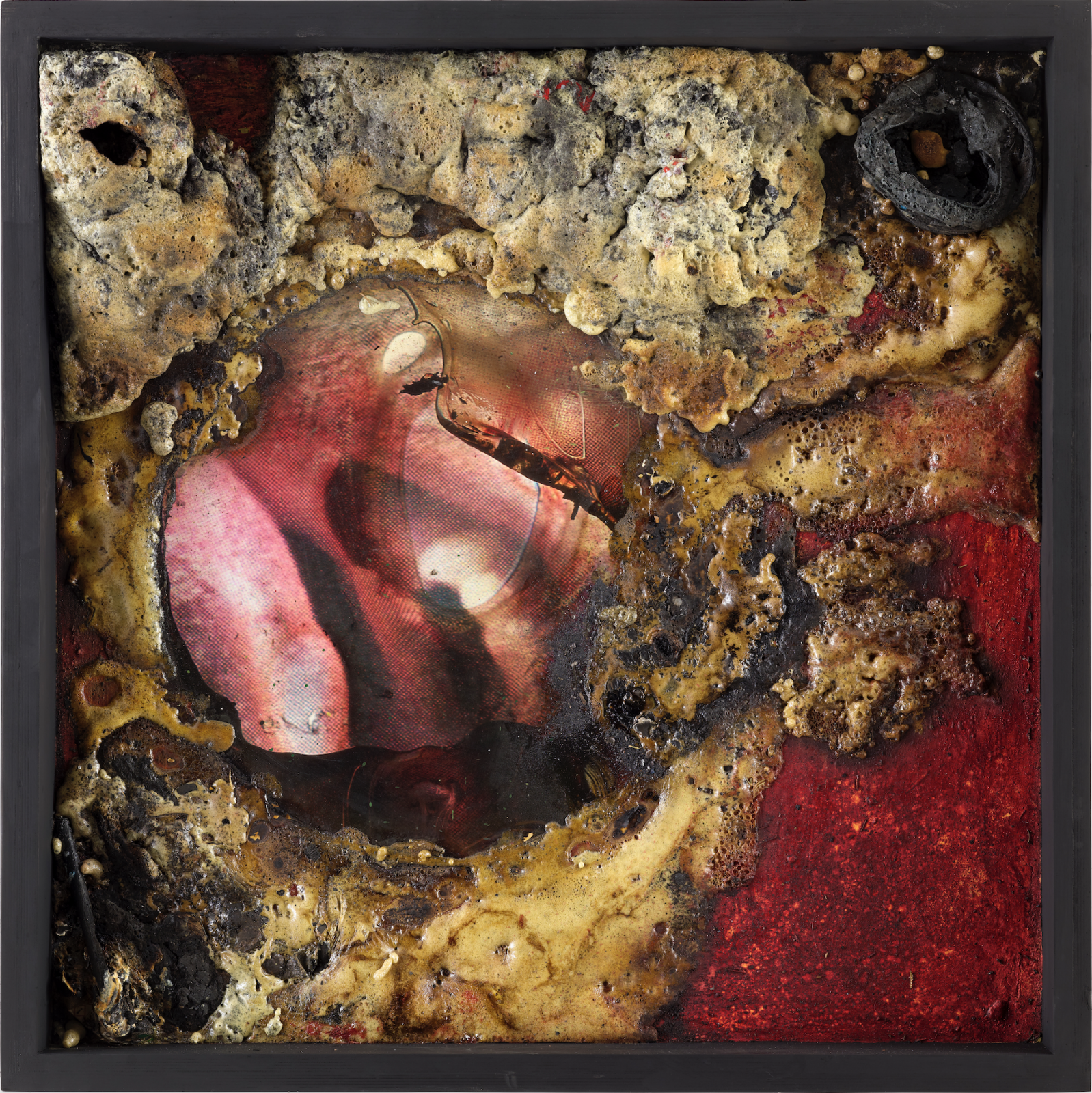 Mirror 1 (side two), Mixed media in bespoke birchwood ply box, double sided, 120 x 120 cm