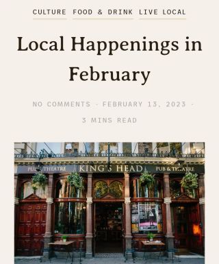 February almost over! Time flies🕺
The newsletter with recommendations which was sent out in early Feb is now published on the Islington Storyteller website (link in bio). Sign up to the newsletter to get the next set of recommendations in early March!

Is there anything else you'd like to see on the page/blog? Let me know🤗

Some cool new mentions
@tabaccafe on Exmouth mkt
@hiccehart & their new lunch deals near Chapel mkt
@notice_salon & 10% discount with code ISLINGTON10

#islington_storyteller 
#islington_london